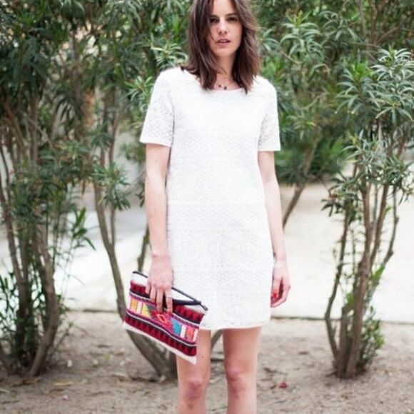 Sezane Pali Embroidered Dress White lace boho intricate short sleeve mini - Picture 1 of 16